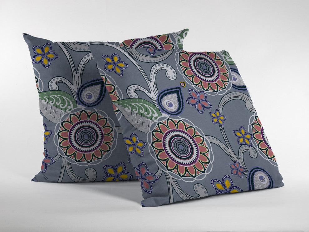 20 Gray Pink Floral Suede Throw Pillow