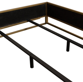 Empire Queen Bed With Gold Metal Frame, Sand Fabric