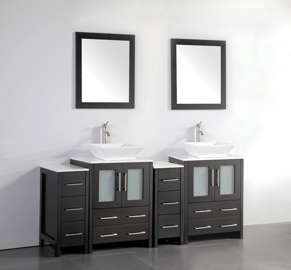 Vanity Art Bathroom Vanity Set With Sink, Espresso, 72", Standard Mirror