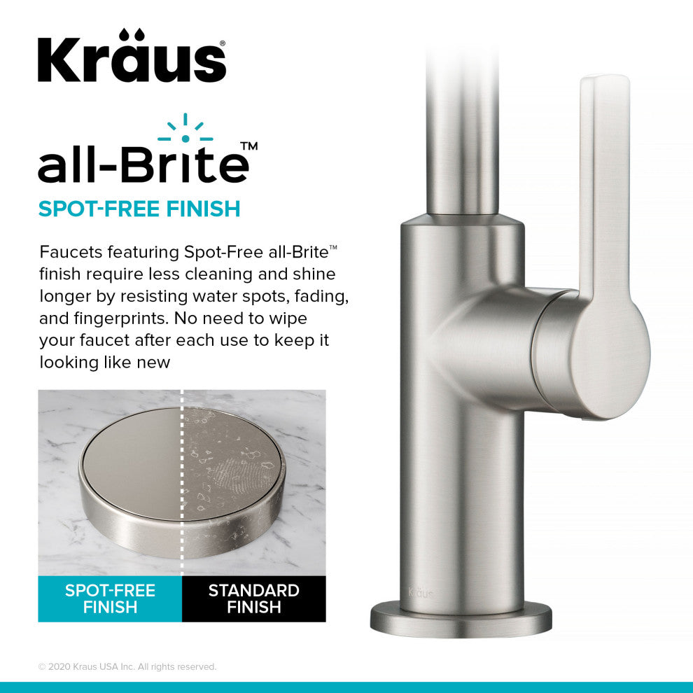 Oletto 1-Hole Kitchen Bar Faucet Spot Free SFS, Model KPF-2822SFS
