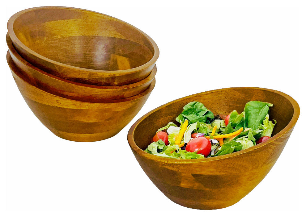7-Piece Angle Wood Salad Bowl Set, Large