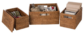 La Jolla Rattan Shelf Basket With Handles, Medium, Honey Brown