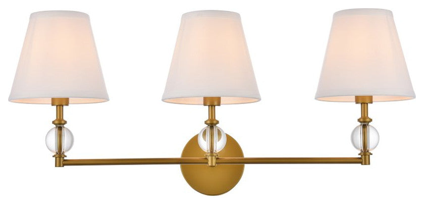 Beau 3-Light Bath Sconce, Brass With White Fabric Shade