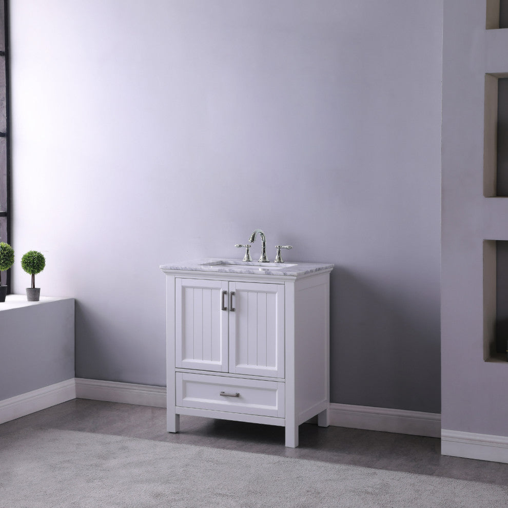 Isla White White Bathroom Vanity Set, 30", Without Mirror