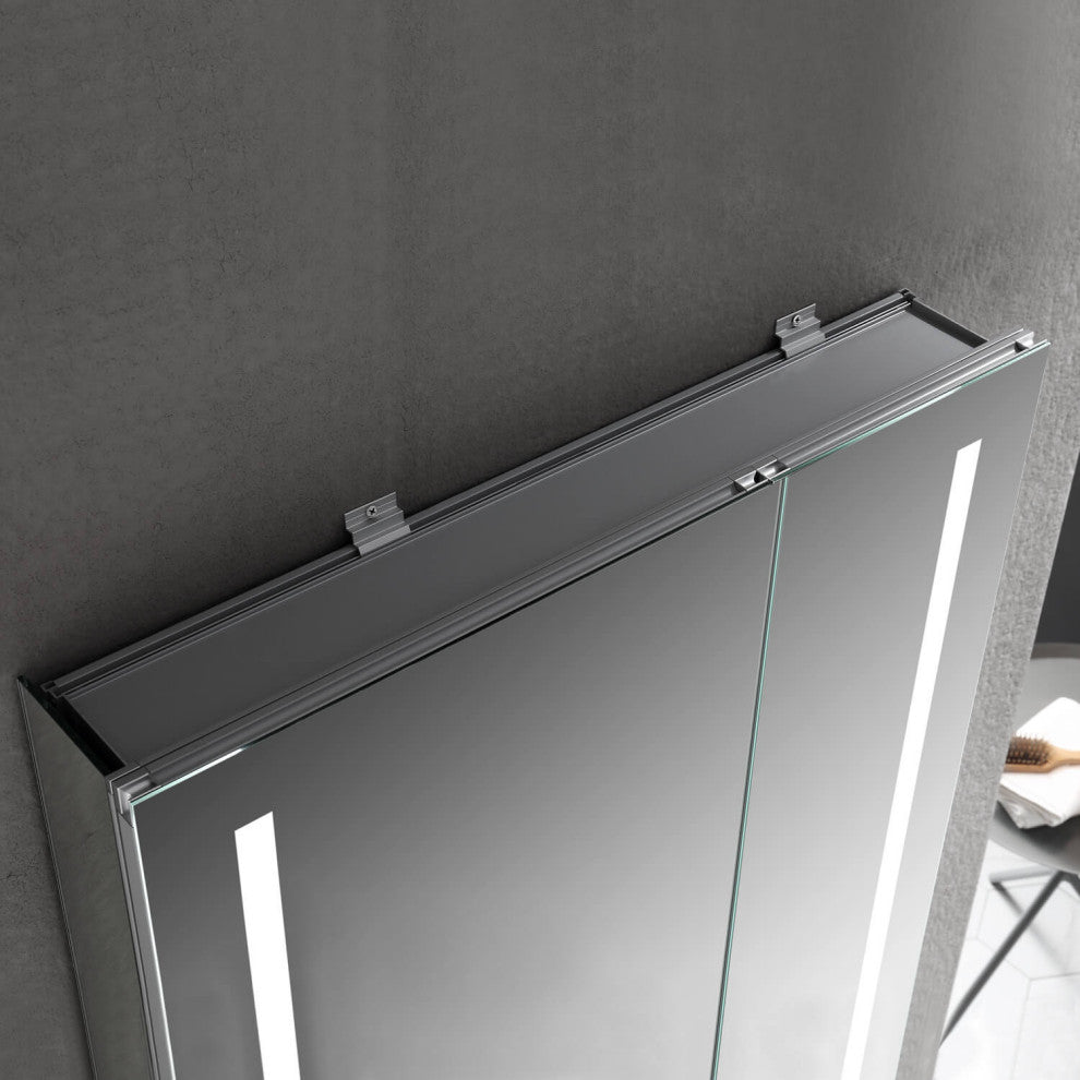 LED Mirror Medicine Cabinet With Defogger, Dimmer and Outlets, 30x32