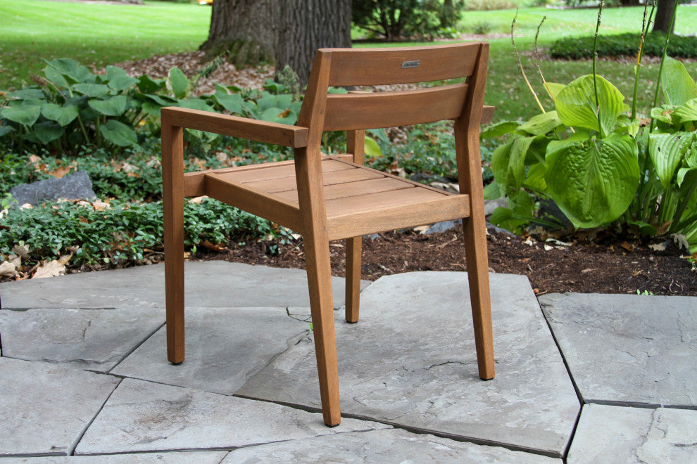 5-Piece Eucalyptus and Ivory Composite Dining Set With Stacking Chairs