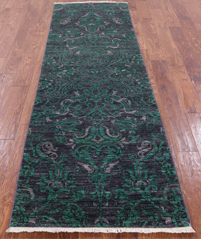 2' 7" X 8' 4" Runner Handmade William Morris Wool Rug Q4282