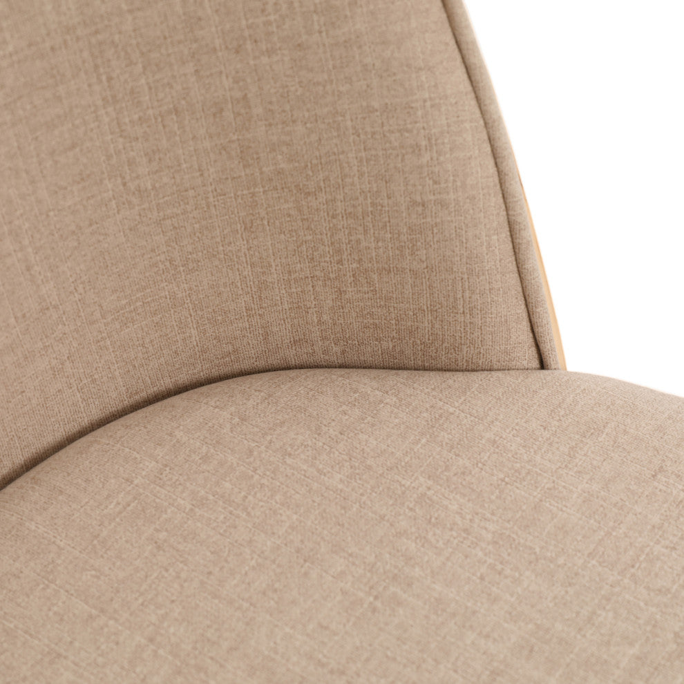 LeisureMod Tule Dining Chair With Upholstered Seat and White Steel Frame, Natural Wood/Brown