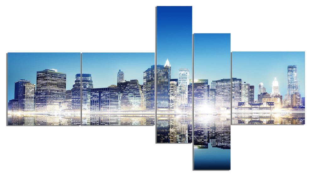 Skyscraper on New York City, Cityscape Canvas Art Print, 60"x32", 5 panels