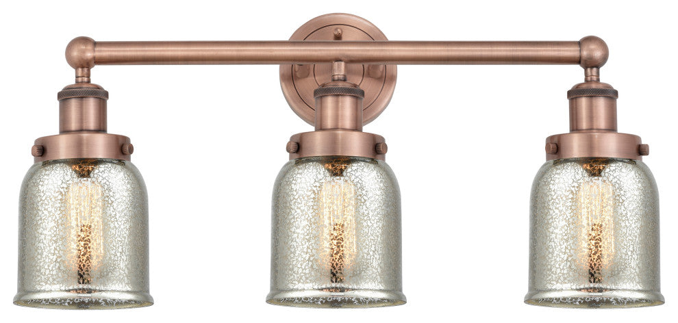 Edison Small Bell 3-Light 25" Vanity Light, Antique Copper Finish, Mercury Shade