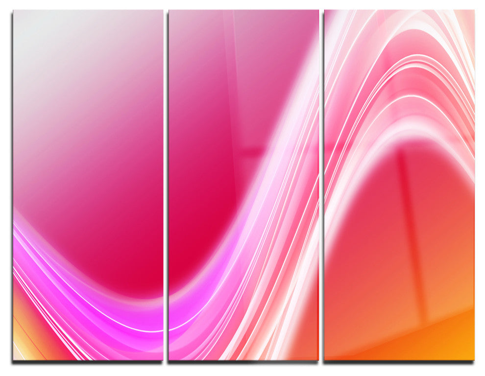 "Pink Abstract Curved Lines" Digital Metal Wall Art, 3 Panels, 36"x28"