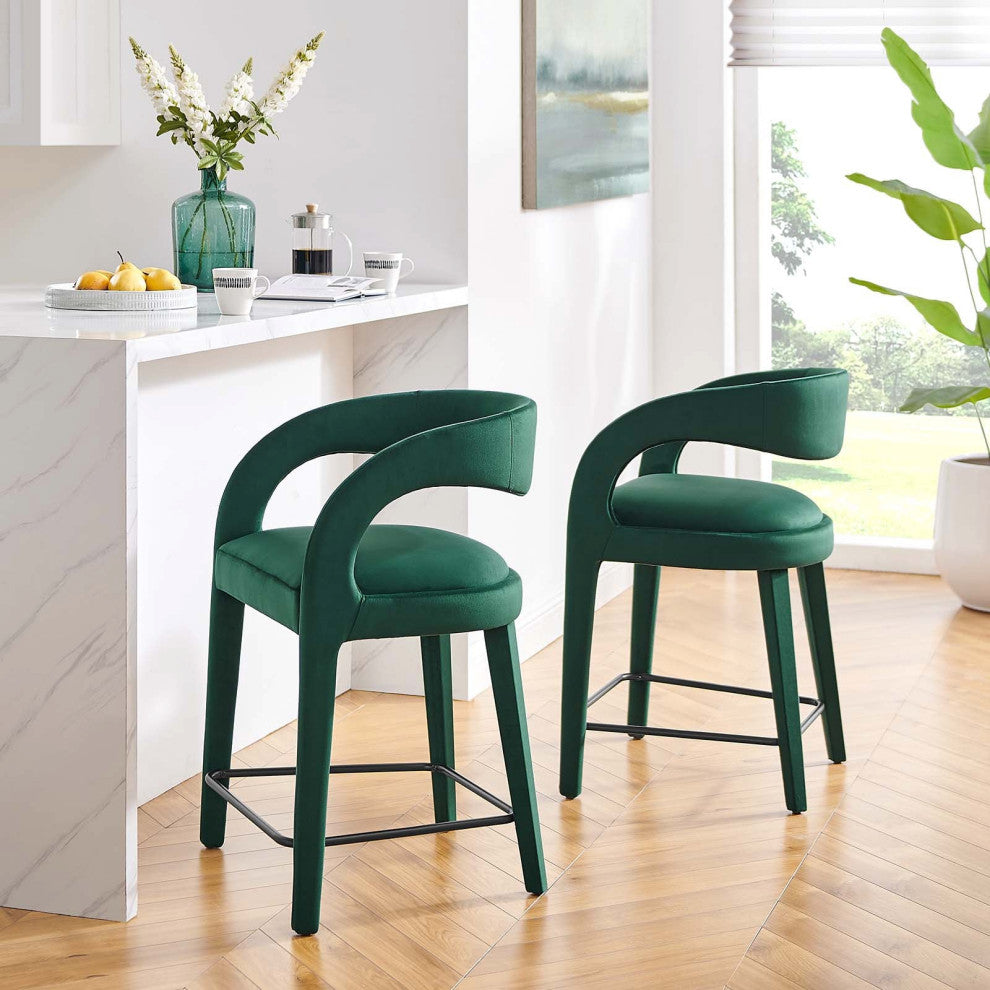 Howkin Counter Stool Performance Velvet, Set of 2, Green
