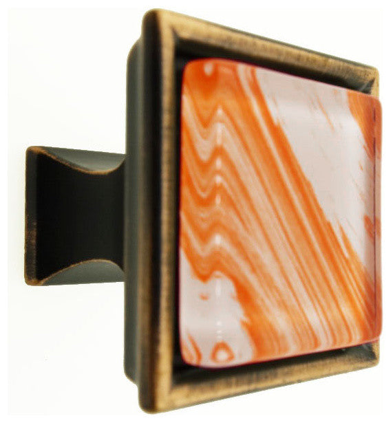Hand Brushed Orange Tilted Strokes Crystal Glass Oil Rubbed Bronze Classic Knob