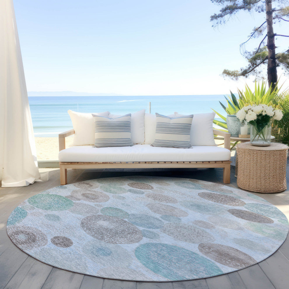 Machine Washable Indoor/Outdoor Chantille ACN1896 Sky 8' x 8' Round Rug