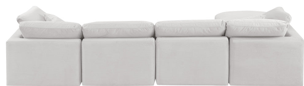 Indulge Upholstered Modular L-Shaped Sectional, Cream, 5-Piece: 2 Armless Chair, 2 Corner Chair, 1 Ottoman, Down Stuffed Velvet