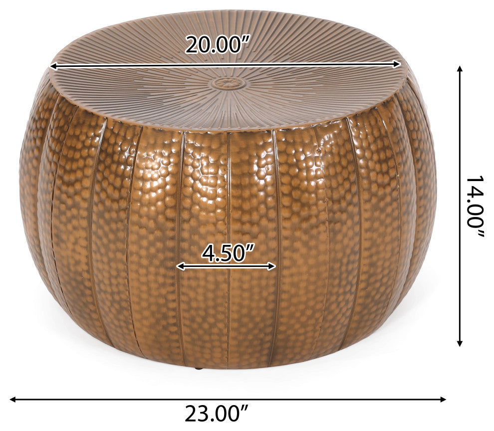 Perrotto Modern Iron Sunburst Pumpkin Coffee Table, Brushed Antique Bronze