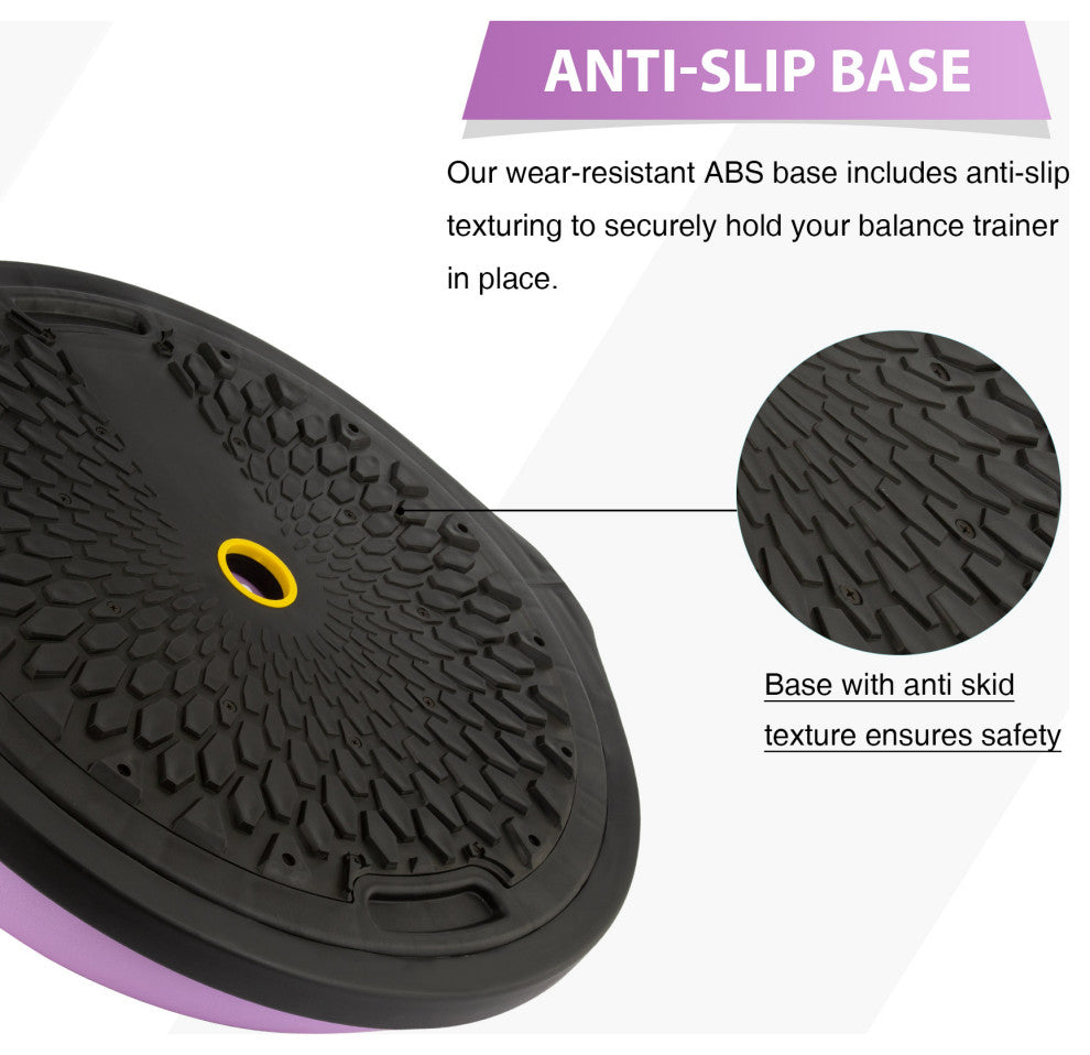 Balance Board Half Yoga Ball, Wobble Board With 2 Resistance Bands, Pump, Purple