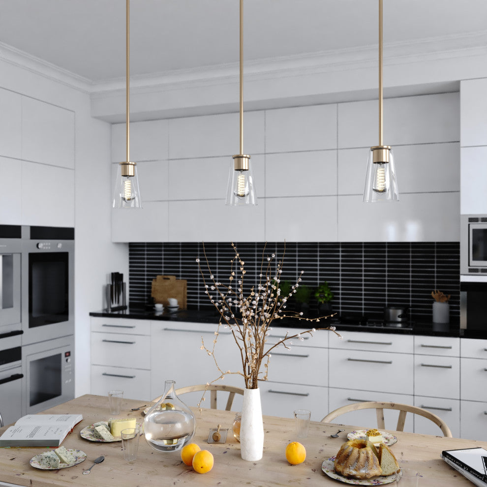 Beverly Gold Muted Brass Mini Pendant Ceiling Light Clear Glass, LED Compatible