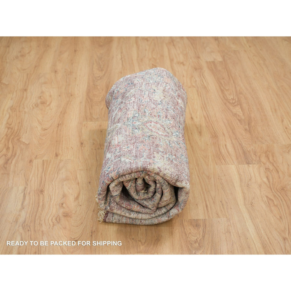 Light Burgundy Soft Wool Heriz Revival Hand Knotted Oriental Rug, 8'x8'