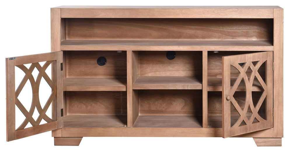 Saddle Sand Two Door Wooden Entertainment Stand 34"H56"Wx14"D