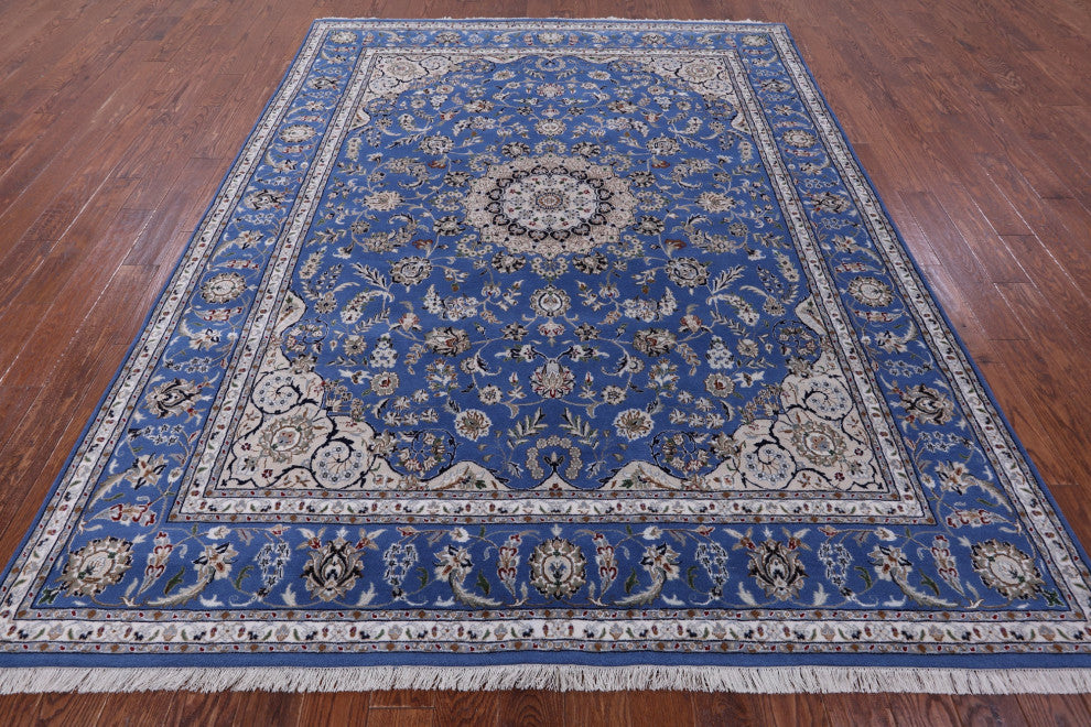 Persian Nain Hand-Knotted Wool & Silk Rug 7' 11" X 10' 2" - Q13126