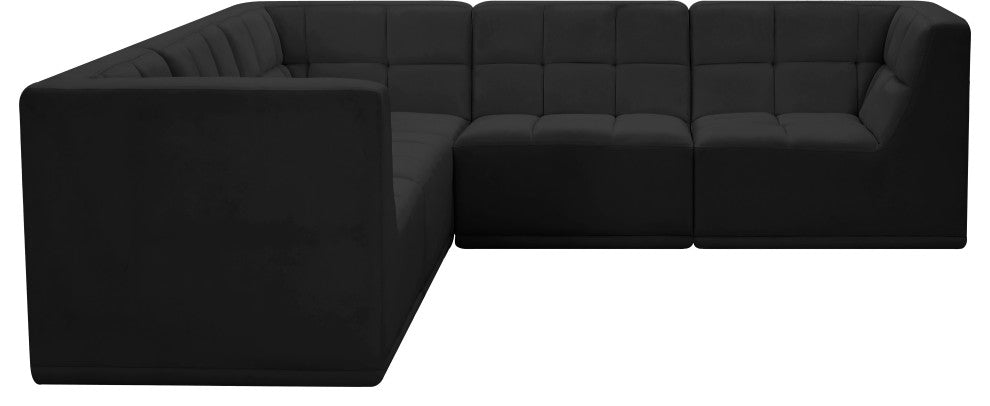 Relax Velvet Upholstered 5-Piece L-Shaped Modular Sectional, Black