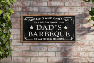 31.5" Wood Engraved Black Wall Sign, Dad's Barbeque
