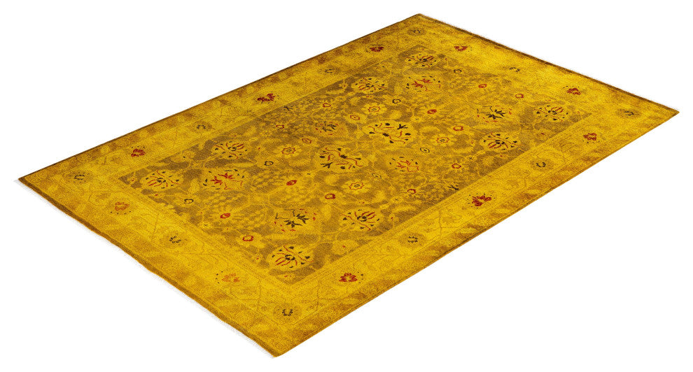 Overdyed One-of-a-Kind Hand-Knotted Area Rug Gold, 4' 2" x 6' 2"