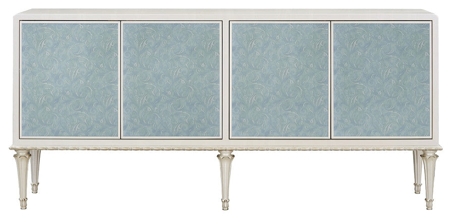 Front-facing, full view of the four-door console cabinet on a clean white background with no text.