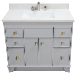 39" Single Sink Vanity, French Gray Finish With Engineered Stone Top