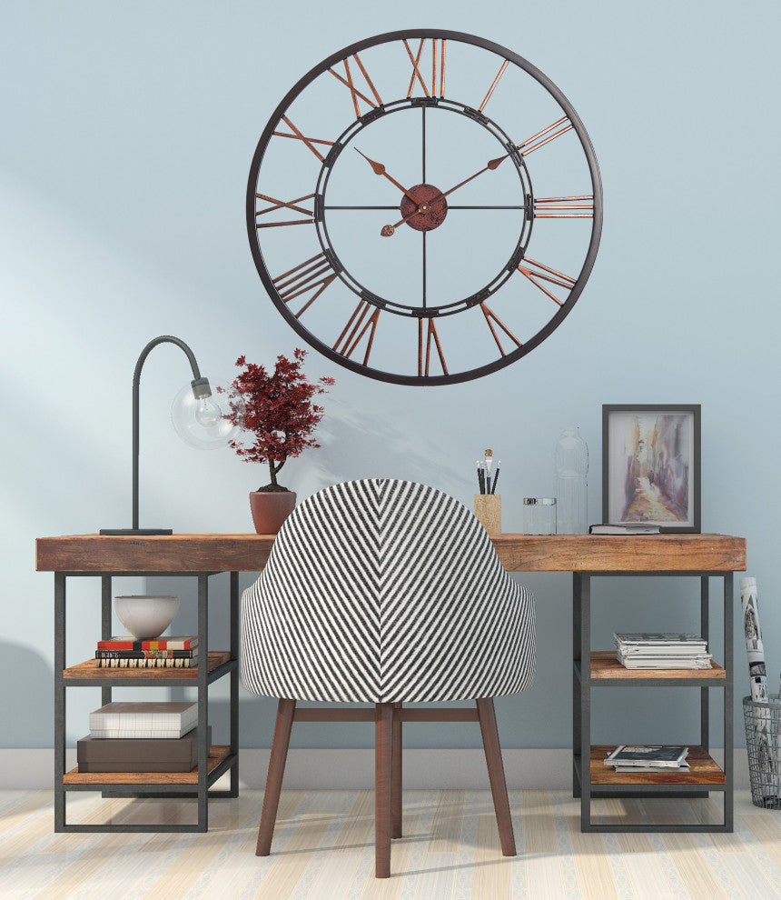UTOPIA ALLEY Oversized Roman Round Wall Clock, 28" Diameter, Dark Bronze finish