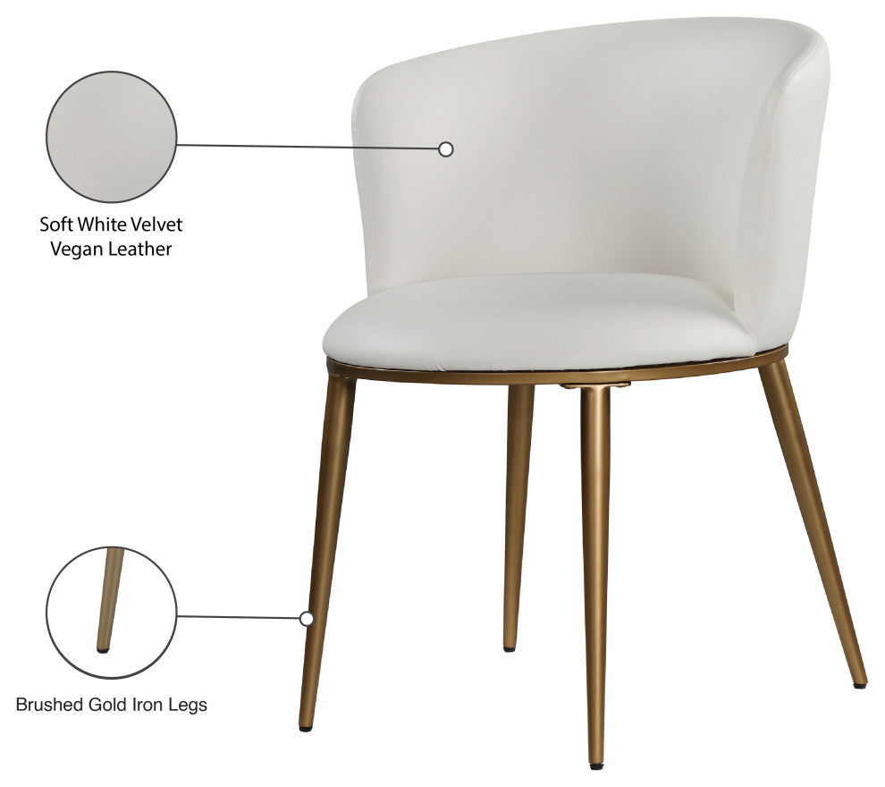 Skylar Dining Chair, Set of 2, White Faux Leather, Brushed Gold Iron Legs