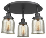 Bell-3 Light 17" Flush Mount-Matte Black, Silver Plated Mercury Glass Shade