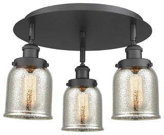 Bell-3 Light 17" Flush Mount-Matte Black, Silver Plated Mercury Glass Shade