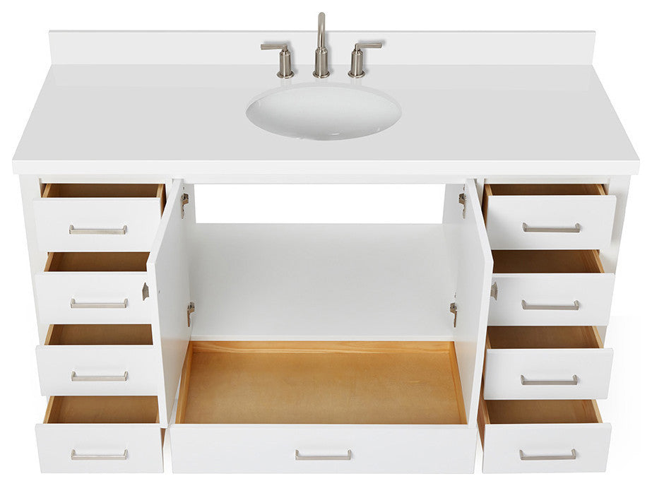 ARIEL Cambridge 61" Single Oval Sink Bathroom Vanity White With Quartz Top