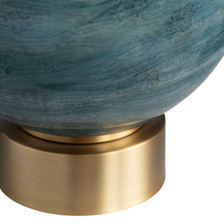 25"H Teal Glass Table Lamps With White Drum Shade