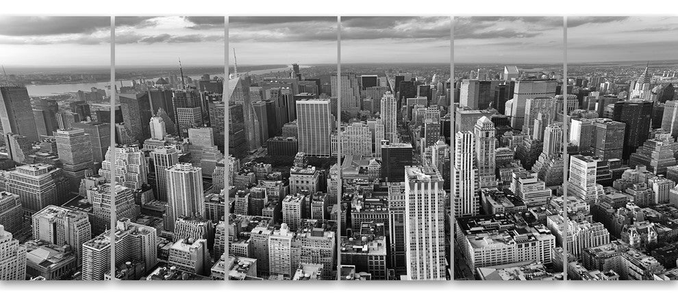 Panoramic Aerial View of Manhattan, Cityscape Canvas Print, 70"x28", 6 Panels