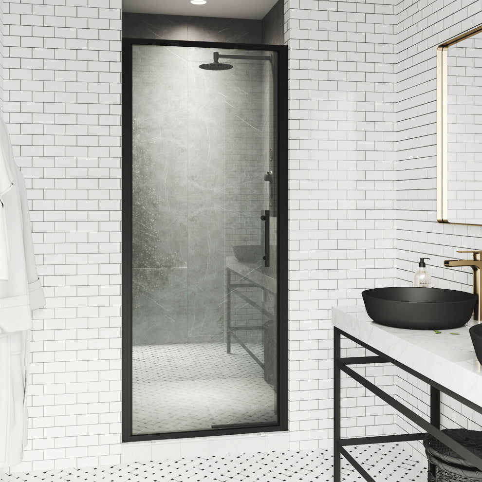 VIGO Astoria Framed Pivot Shower Door, Black, 30" W X 76" H, Clear Glass