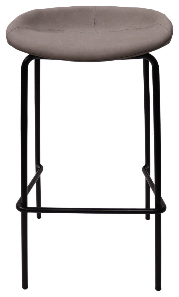 LeisureMod Servos Barstool With Faux Leather Seat and Iron Frame, Light Gray