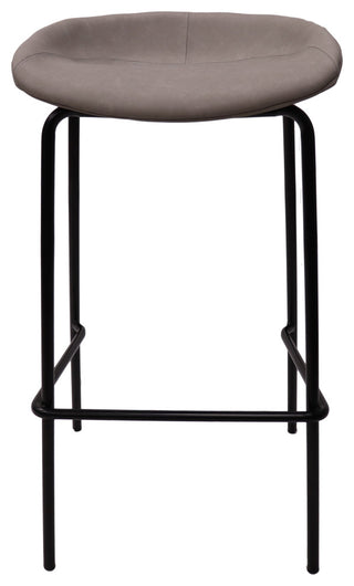 LeisureMod Servos Barstool With Faux Leather Seat and Iron Frame, Light Gray