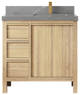 Elizabeth Oak 36" Right Offset Sink Vanity, White 2" Piatra Gray