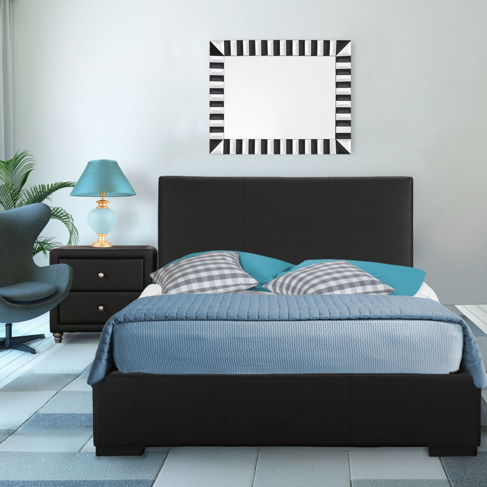 Black Upholstered Twin Platform Bed With Nightstand