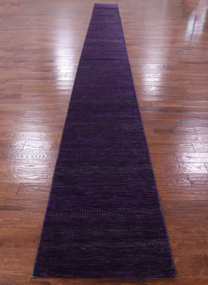 Runner Wool and Silk Super Savannah Gabbeh Hand-Knotted Rug 2' 7" X 27' 9" Q8996