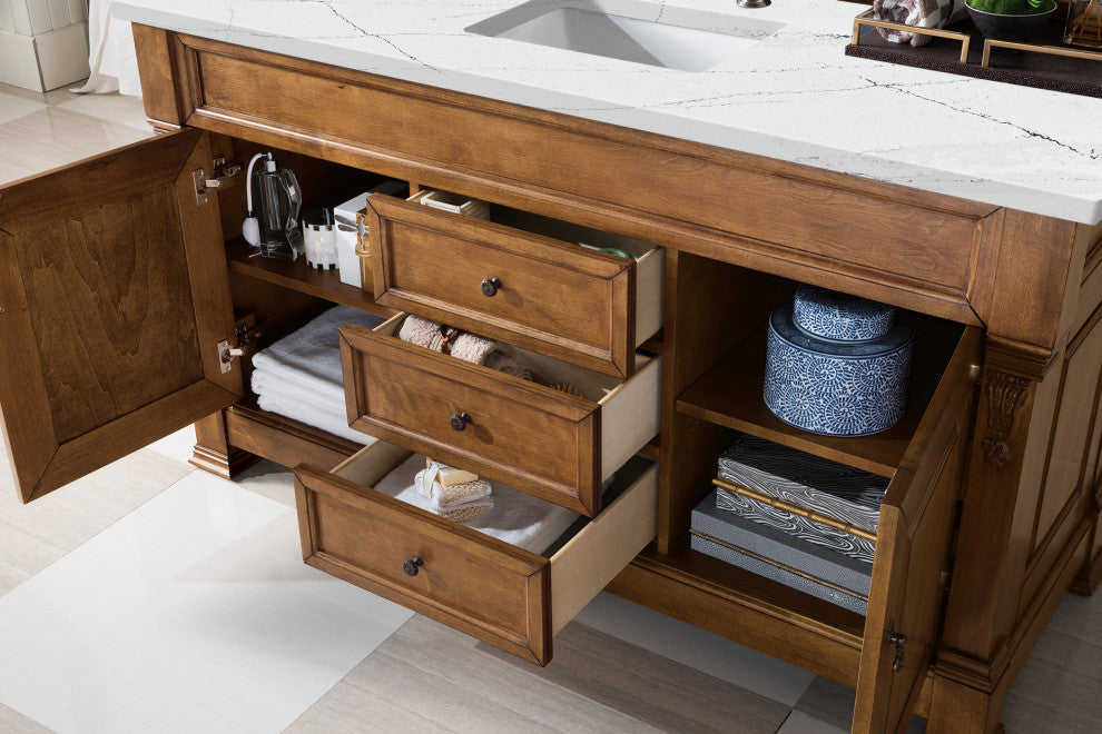 James Martin 147-114-5371-3ENC 60" Country Oak Single Vanity + Quartz Top