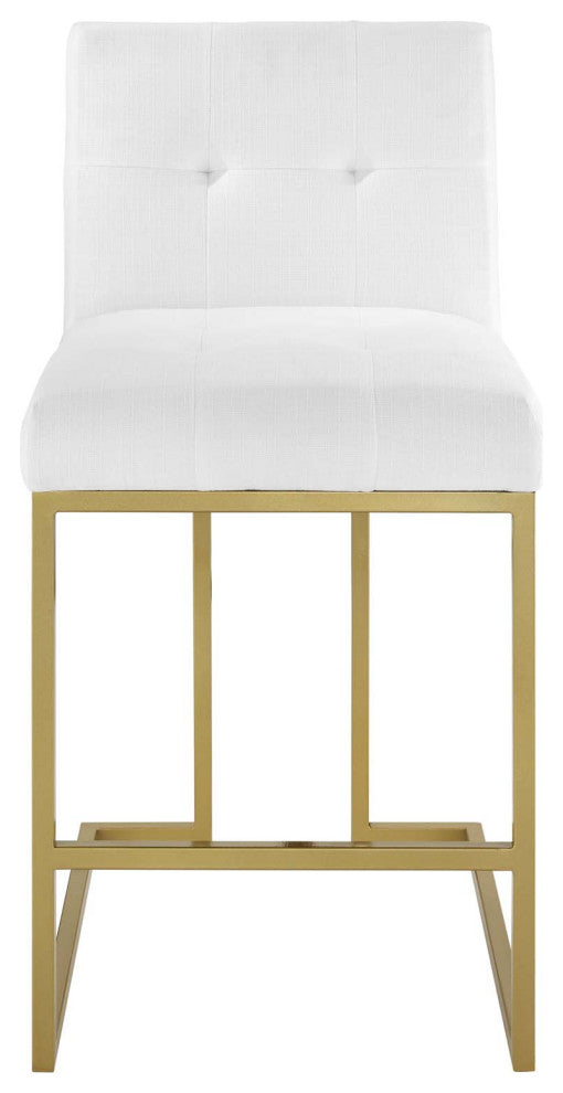 Counter Stool Chair, Set of 2, Fabric, Metal, Gold White, Modern, Bar Pub Bistro