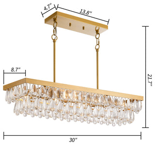 Bonnie Brushed Brass 6-light Crystal Teardrop Rectangle Chandelier