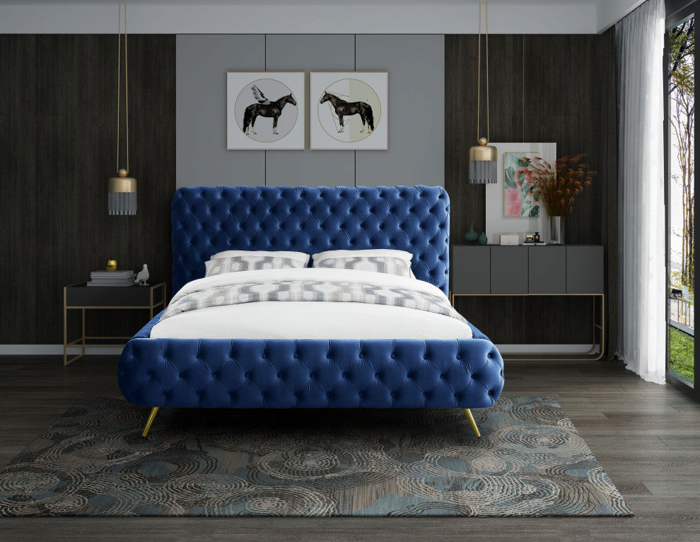 Delano Velvet Upholstered Bed, Navy, King