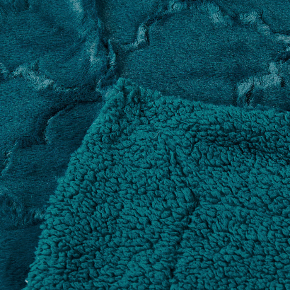 Ashley Brushed Faux Fur & Matching Sherpa Borrego Backing Throw, Dark Teal, 50" X 60"