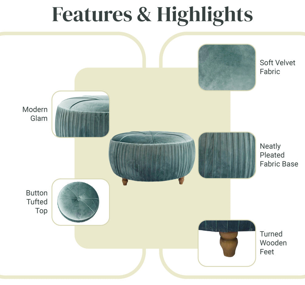 Helena Round Ottoman, Emerald, Standard