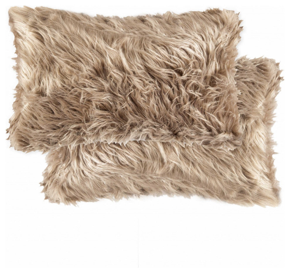 HomeRoots 12" x 20" x 5" Tan, Faux Pillow 2-Pack